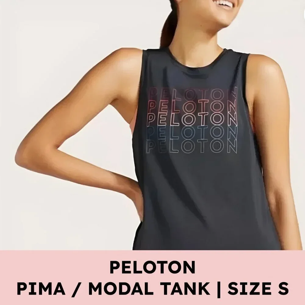 Peloton Racerback Supima Cotton Modal Logo Tank Athleisure Activewear S Black - Picture 1 of 10